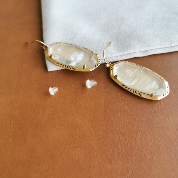 Kendra Scott Elle Vintage Gold Abalone Etch Frame Earrings Trendy - Picture 4 of 4